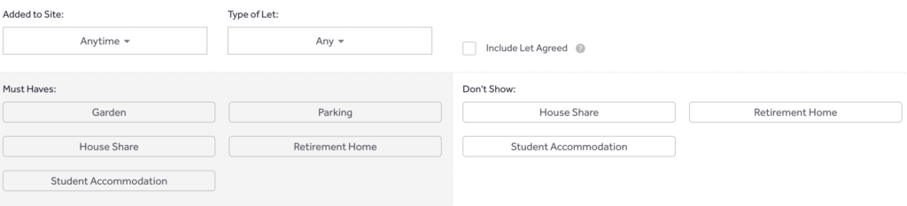 rightmoveの検索画面